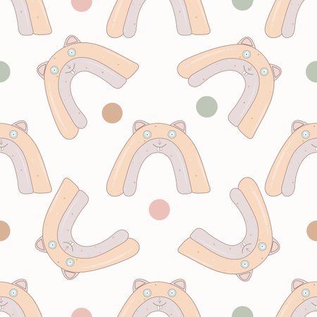 Kids cute rainbows seamless pattern, rainbow, stars and polka dots repeat paper. Children background. Cute repeat print. Textile designの写真素材