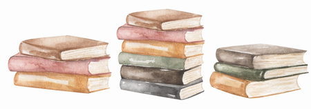 Set of old books set,  vintage books. Watercolor illustration.の写真素材
