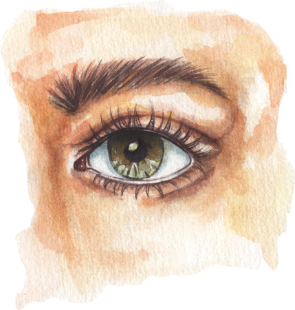 Watercolor hand drawn blue eye illustration, graphic portraitの写真素材