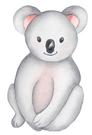 Little Koala Clipart, Watercolor Tropical Bear Animal sitting, Summer clip art, Baby shower, Birthday Party Card makingの写真素材