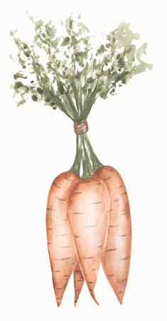 Carrot illustration. Hand drawn Bunch of carrots clipart. Vegetables clip art. Watercolor botanical illustration.の写真素材