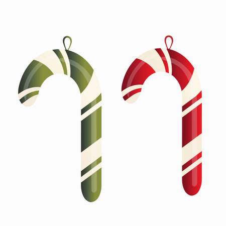 Red and green candy christmas toys illustration set. New Year's Eve candy caramel, Lollipop clipart in vector. Design element for Christmas, New year, winter holiday sweet, dessert clip art on white backgroundの写真素材