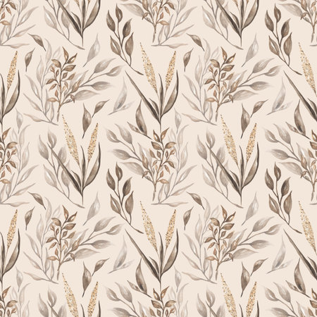 Seamless watercolor pattern with floral in trendy beige and brown neutral colors. modern color. Hand drawn decor patterns with floral decoration.の写真素材