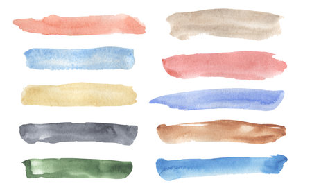 Watercolor hand drawn color backgrounds Clipart, Brush strokes illustration, Pastel violet, blue spots, Green Splashes Clip art, Yellow Drops, Design elements, Paint splatters setの写真素材