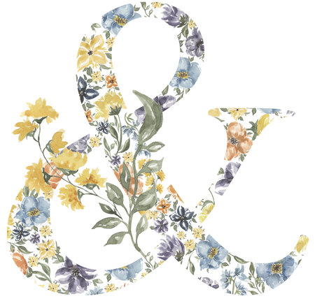 Wildflowers Ampersand clipart, Blossom Alphabet Design. Watercolor Floral illustration isolated on white background.の写真素材