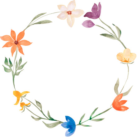 Wildflowers Frame Clipart, Watercolor Meadow Flowers wreath illustration, Rustic Border, Herbs Bouquet clip art, Wedding Invitation, Baby Shower graphicsの写真素材