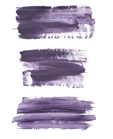 Gouache violet color Backgrounds Clipart set, Brush strokes illustration, violet spots, Splashes Clip art, Design elements, Paint splattersの写真素材