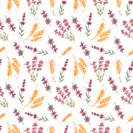 watercolor wildflowers seamless pattern, meadow floral repeat paper, vintage fiels herbs print, textile printing.の写真素材