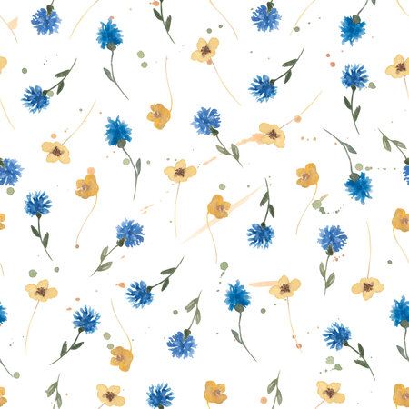 watercolor wildflowers seamless pattern, meadow floral repeat paper, vintage fiels herbs print, textile printing.の写真素材