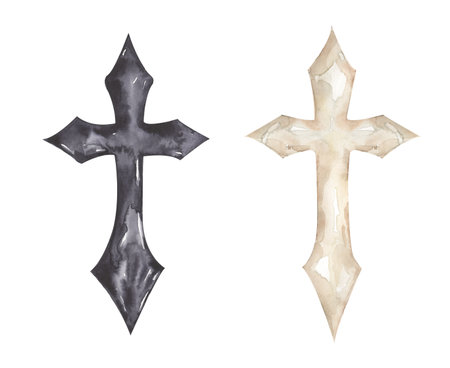 Cross Clipart, Watercolor Christian black and white cross set, Baptism Cross clip art, Wedding invites, Holy Spirit, Religious illustrationの写真素材