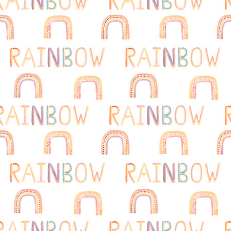 Cute Rainbow Seamless Pattern, Watercolor ABC and rainbows Repeat Paper, Kids paper, Children pattern for fabric, Nursery printing designの写真素材