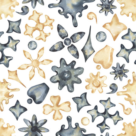 Watercolor Abstract Motif Seamless Pattern, blue design elements repeat patternの写真素材