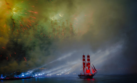 Celebration Scarlet Sails show during the White Nights Festival, June 20, 2015, St. Petersburg,...