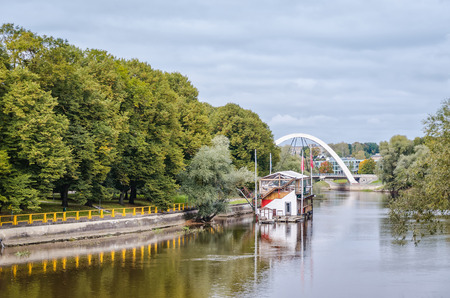Bridge over river Emajogi in Tartu, Estonia.の写真素材