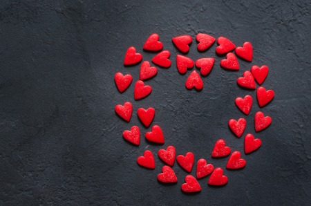 Hearts concept of Valentine Day on the dark stone backgroundの写真素材