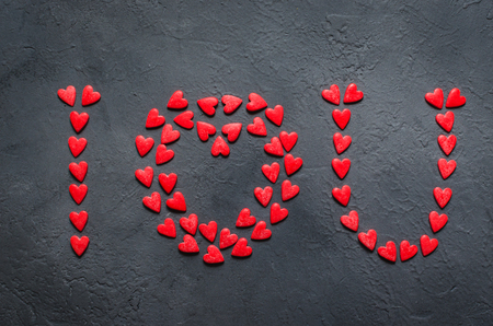 Hearts concept of Valentine Day on the dark stone backgroundの写真素材