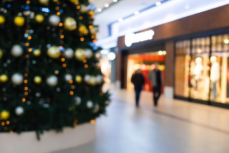 Abstract blur and defocused beautiful shopping mall and department store interior. Christmas shopping.の写真素材