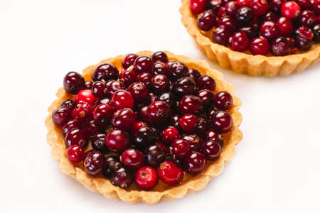 Cranberry tart. Delicious cranberry tart with jellied and fresh cranberries for Thanksgiving or Christmas.の写真素材