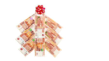 Five thousand roubles banknotes arranged in form of christmas tree