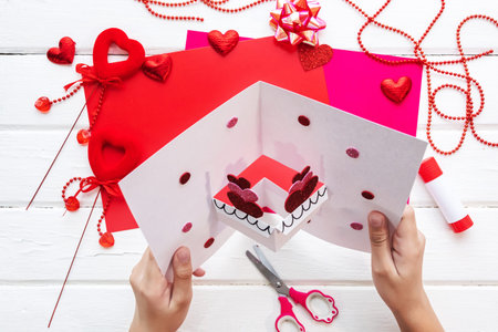 Valentines day background. Valentine card with heart. DIY for kids.