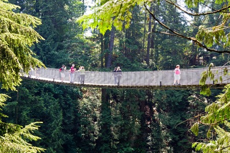 Side view of the Capilano suspension bridge in Vancouver, Canadaのeditorial素材