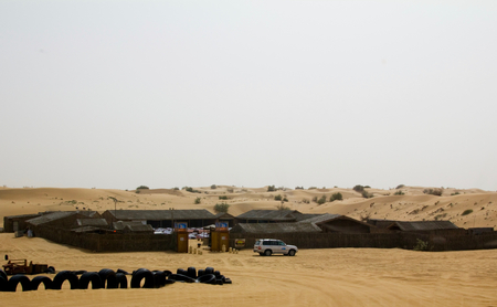 A safari camp in Dubai, UAE. Tourists are taken to such camps after dune bashing for local performances, food and moreのeditorial素材
