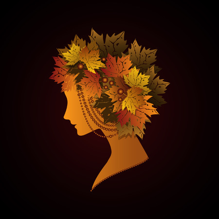 silhouette of woman with autumn leavesのイラスト素材