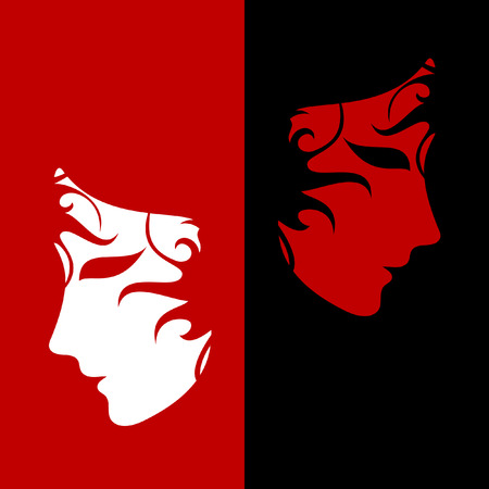 red and white theatrical masksのイラスト素材