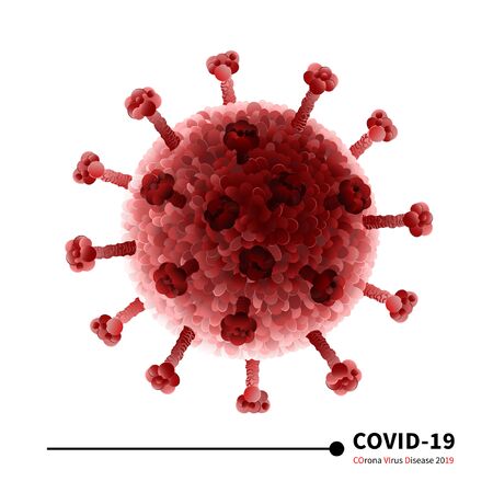 Coronavirus Disease COVID-19, Dangerous Infection Isolated On White Background. Chinese Respiratory Influenza Outbreak. Pathogen Flu Virus, Red Cells. Medical Health Risk Concept, 3D Visualization.のイラスト素材