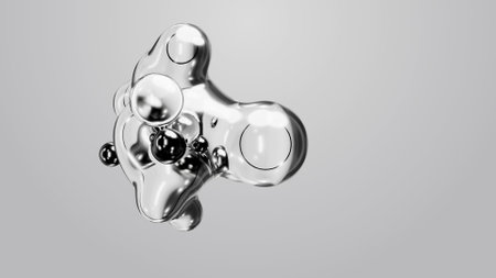 3d render motion design wallpaper animation business presentation monochrome grey white metaball gray liquid water soapy mercury bubble metasphere ball silver metal transition deformation metaverseの写真素材