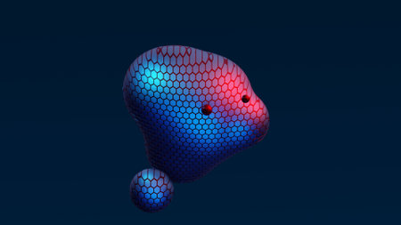 Abstract neon multicolored metaball with scale reptile texture meta ball bubble transition transformation for business presentation background template for reports futuristic 3d render animation loopの写真素材