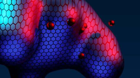Abstract neon multicolored metaball with scale reptile texture meta ball bubble transition transformation for business presentation background template for reports futuristic 3d render animation loopの写真素材