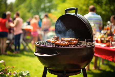 Tasty roasting meat beef steak BBQ grid grilling stripes ready for picnic celebration barbecue party outdoors people birthday summer celebration friends family grill food pork cooking delicious dishの素材