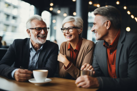 Smiling laughing colleagues businessmen businesswomen meeting discuss friendly dialogue cooperation strategy brainstorm planning business diversity talking working together partnership communicationの素材