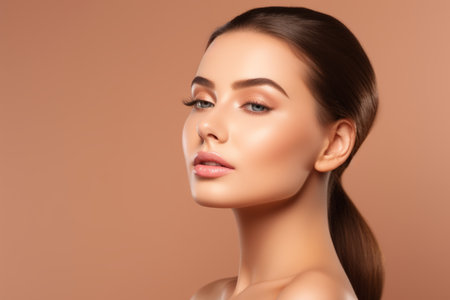 Beautiful young european woman skincare morning routine female lady taking care skin beauty moisturizing cream moisturizer cosmetics cosmetology face applying facial serum smooth natural skin make-upの素材