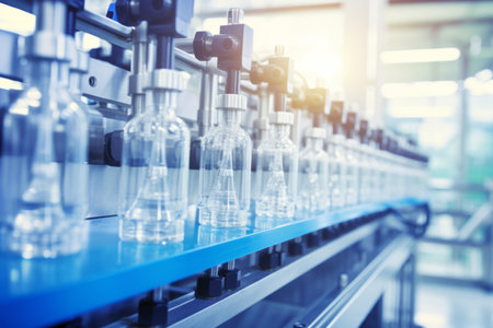 Vaccine production medicinal enterprise line vaccination laboratory factory bottle health care pharmacy science industry medicine scientific research virus cure assembly cure chemical biotechnologyの素材