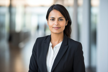 Corporate portrait woman caucasian confident businesswoman posing in office company indoors hands crossed smiling toothy successful top manager female girl employer business leader looking at cameraの素材