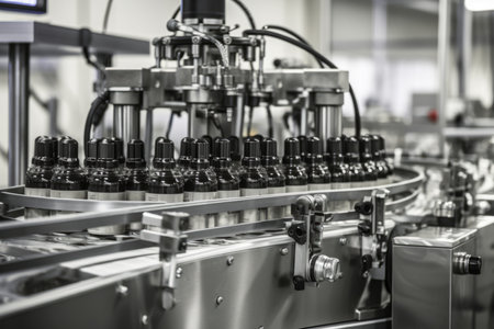 Vaccine production medicinal enterprise line vaccination laboratory factory bottle health care pharmacy science industry medicine scientific research virus cure assembly cure chemical biotechnologyの素材