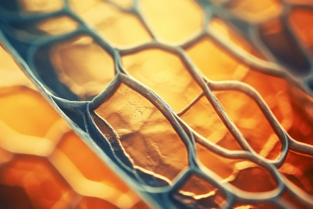 Microscopic macro close-up shot scientific research epithelial tissue biological anatomical capture of human animal plant cells muscles osmosis. Detailed microscope view nature organism body structureの素材