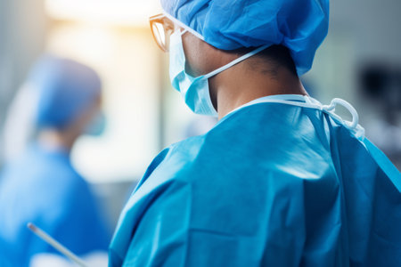 Young experienced surgeons performing operation saving patient life doctor surgeon duty surgery teamwork operating room modern medical equipment medicine technology pharmacy health care rescue urgencyの素材