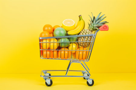 Grocery store cart basket fresh vegetables shopping fruits natural farmer diet groceries food freshness handful clean cultivated juicy vegetable fit organic healthy vitaminized products salad healthの素材