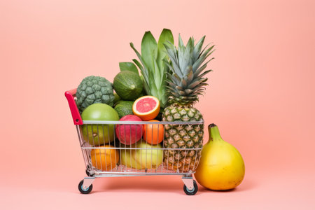 Grocery store cart basket fresh vegetables shopping fruits natural farmer diet groceries food freshness handful clean cultivated juicy vegetable fit organic healthy vitaminized products salad healthの素材