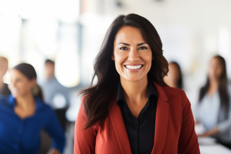 Happy successful confident woman businesswoman business CEO company entrepreneur employer finance. Group people talented team education future technologies artificial intelligence neural networksの素材