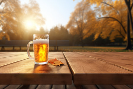 Cold fresh brilliance delicious unbottled craft beer foam mug glass keg beer wooden table bar pub. Brewery alcohol non-alcoholic drink party degustation holiday Oktoberfest Munich hospitable serviceの素材