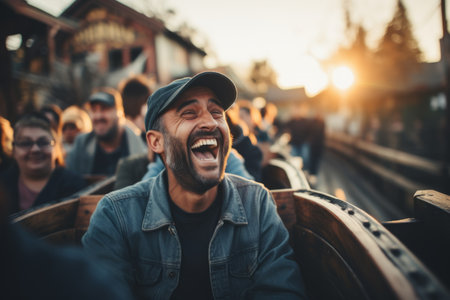 Stunned enthusiastic happy funny shocked amazed wonder screaming yelling girl scared afraid woman open mouth scream shout yell joyful riding rollercoaster amusement park amazing attraction fun holidayの素材
