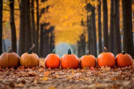 Season autumn fall harvest time tradition offer holiday many diversity fresh orange pumpkins Halloween Thanksgiving garden decor selection colorful gourds blurred background outside organic vegetablesの素材