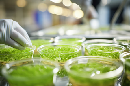 Scientist hands growing virus cure in test tubes conducting research biomaterial microbes fiber microfiber microbiology medicine healthcare pharma production lab laboratory science genetic chemistryの素材