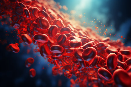 Red blood cells arterial blood stream health biology anatomy physiology microscopic microbiology science medical treatment human vein circulation pressure level life cell organic scientific materialの素材