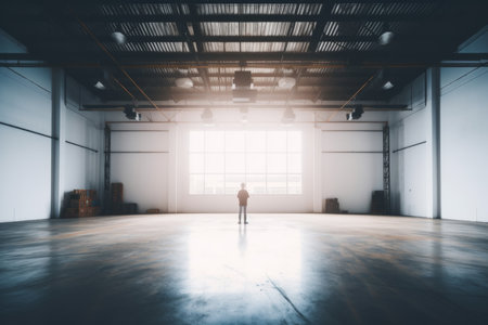 Big spacious hall premises rent sale house empty room renovation architecture building construction ceiling big business floor gym interior indoor wall panoramic workplace wide stage studio purchaseの素材