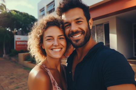 African American happy couple selfie man woman vacation joyful smiling positive walk feeling love laughter hugs romance together married enjoying two people family outside relationship happiness funの素材